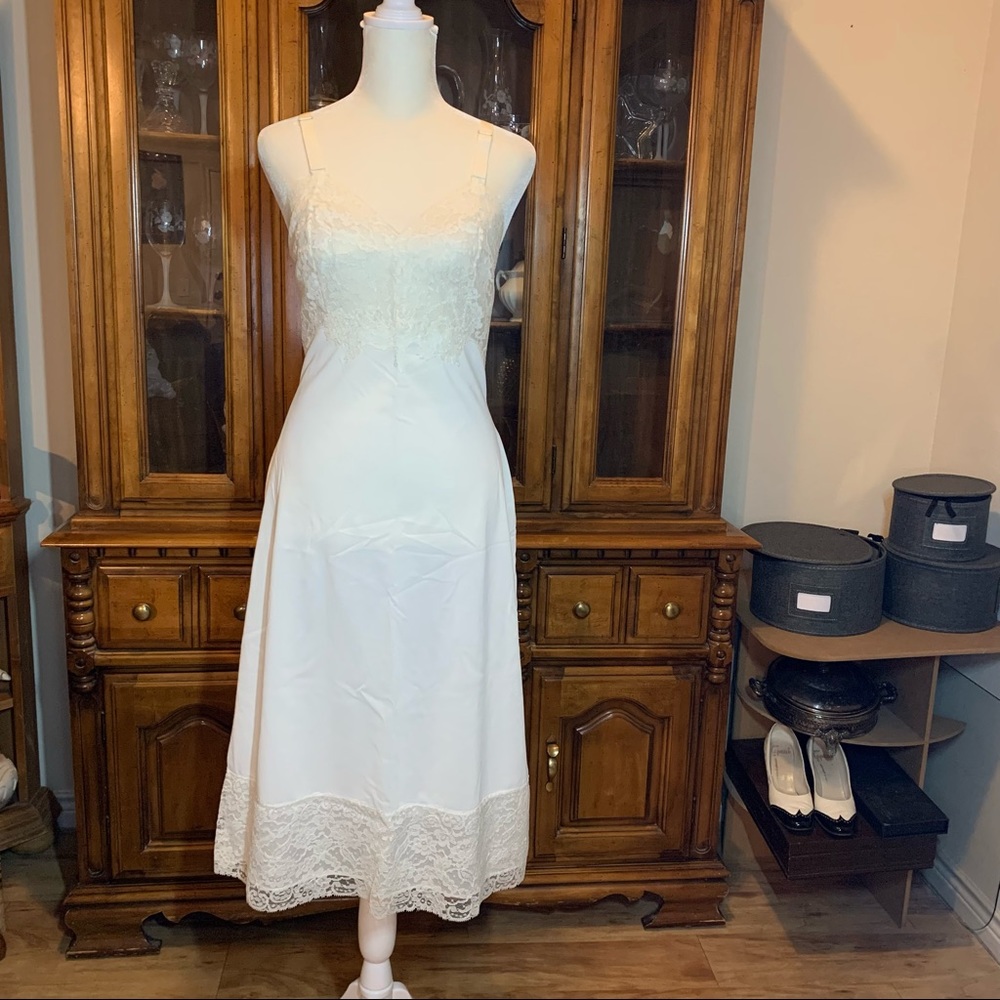 Vintage 60s Lacy White Slip Dress, Sz S/34